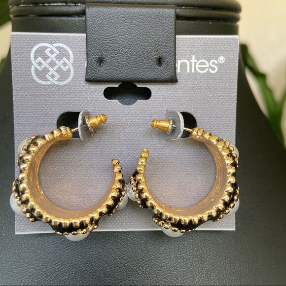 Gold Black Enamel & Pearl Daisy Fuentes Fashion Earrings $16ea / 3 for $25 - Picture 3 of 7